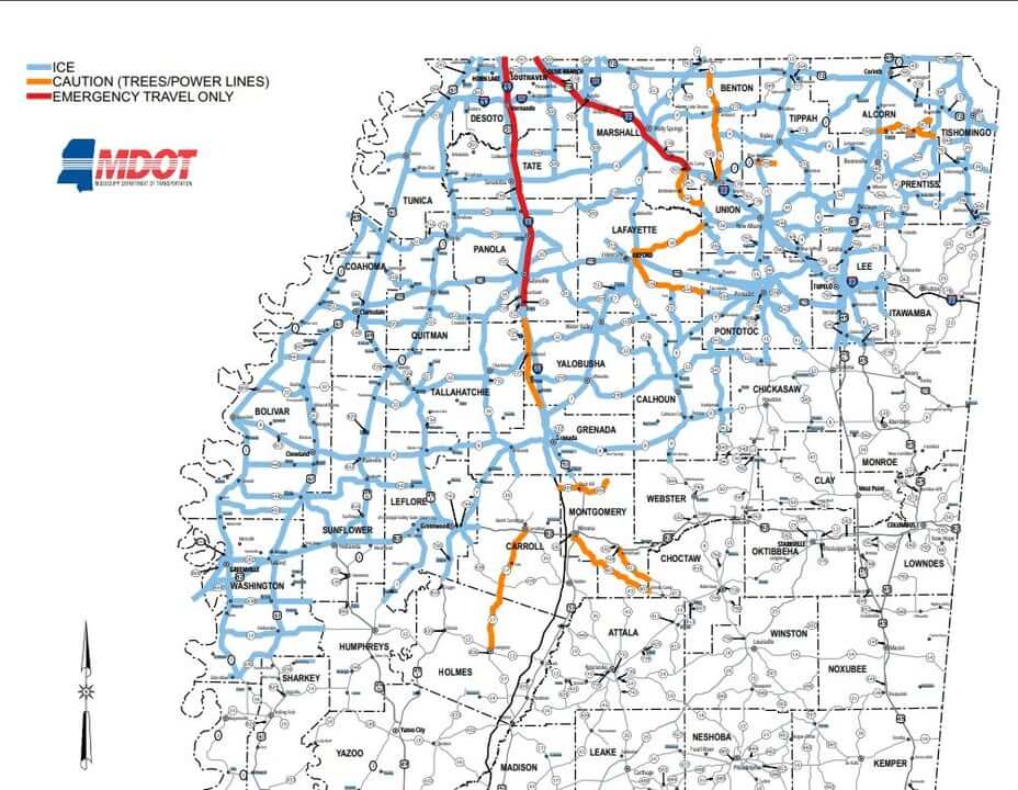 Winter weather worsens road hazards in north Mississippi
