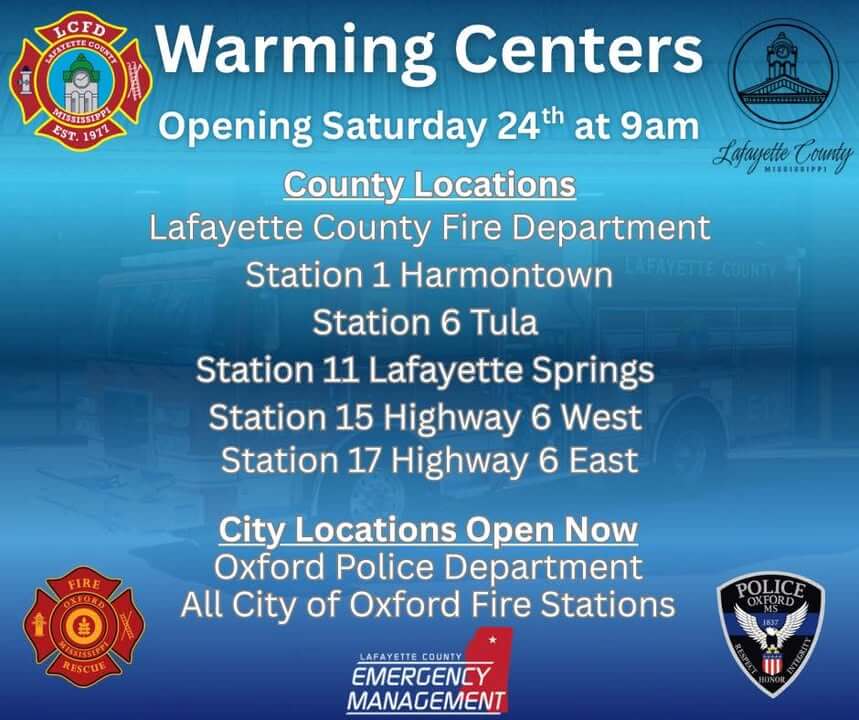 Warming centers open in Oxford; Lafayette County opens Saturday
