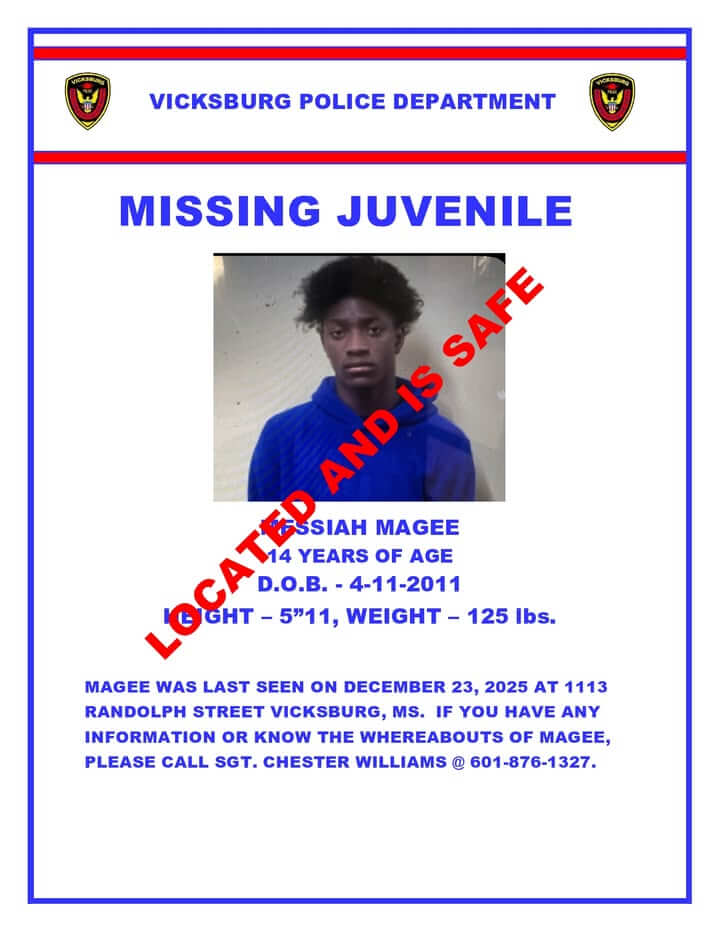 Vicksburg police locate missing juvenile, say safe