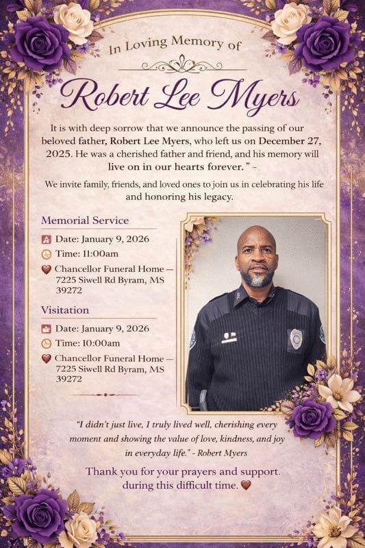 Memorial Service Set for Officer Robert Lee Myers in Byram