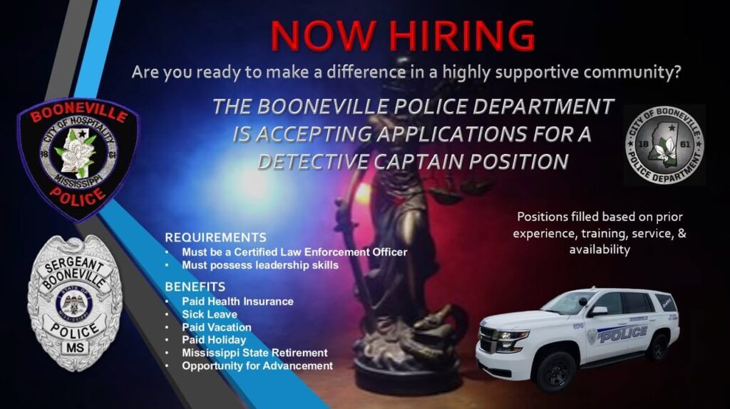 Booneville Police Department Seeks Detective Captain Applicants