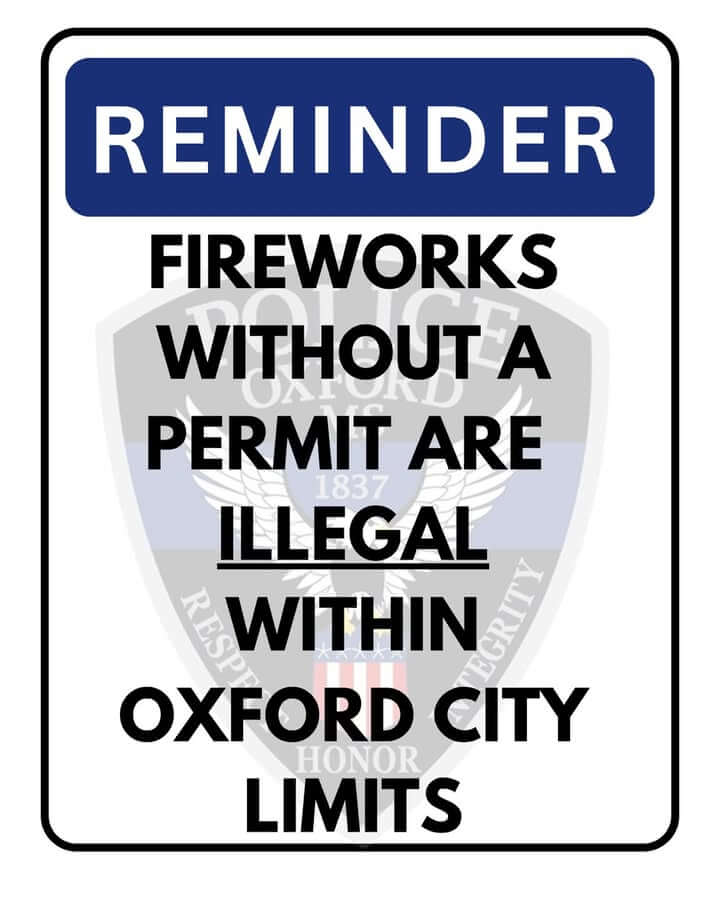 Oxford warns against illegal fireworks without permit