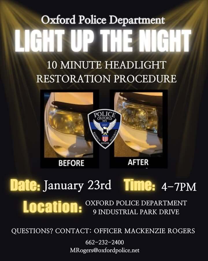 Oxford Police offer free headlight cleanings Friday