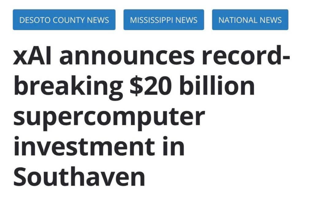 xAI invests $20 billion in Mississippi, state calls move historic
