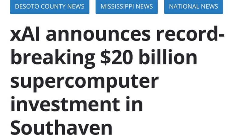 xAI invests $20 billion in Mississippi, state calls move historic