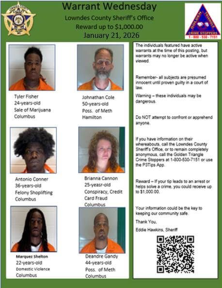 Lowndes County posts Warrant Wednesday wanted bulletin