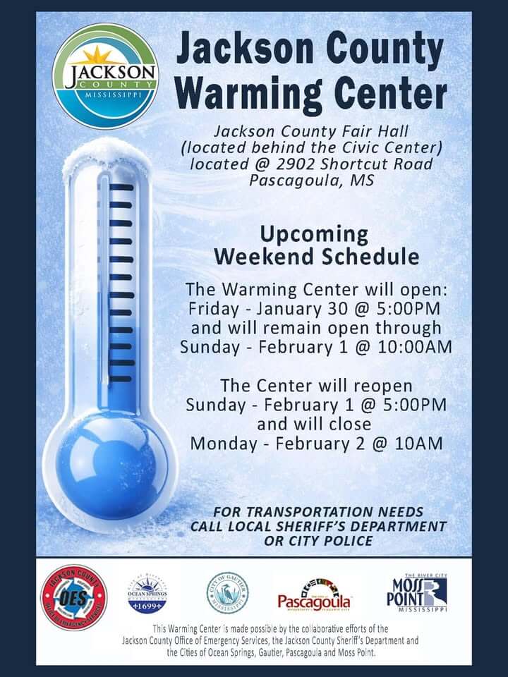 Jackson County opens weekend warming center at Pascagoula fair hall