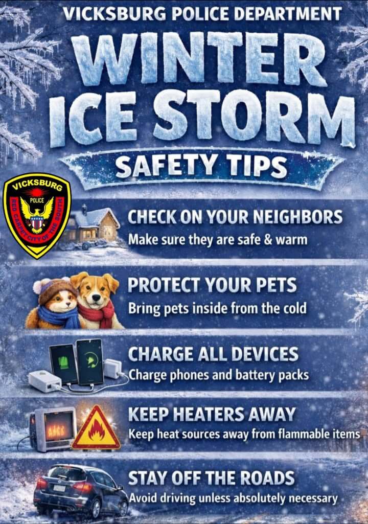 Vicksburg police urge residents to avoid roads during ice storm