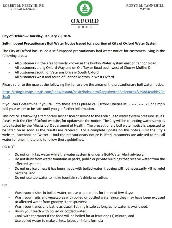 Oxford issues precautionary boil-water notice after pressure-related disconnections