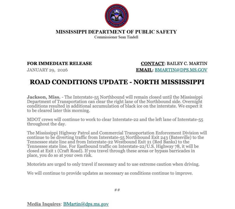 I-55 northbound closed until MDOT clears right lane