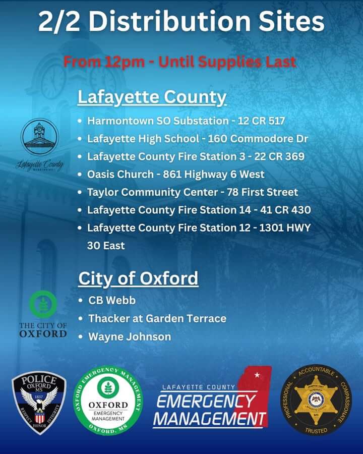 National Guard distributes MREs, water at Lafayette County and Oxford sites