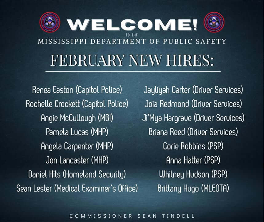 Mississippi Department of Public Safety welcomes new staff