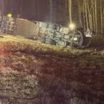 Crews close lanes to offload overturned semi at 74-mile marker eastbound Crews close lanes to offload overturned semi at 74-mile marker eastbound