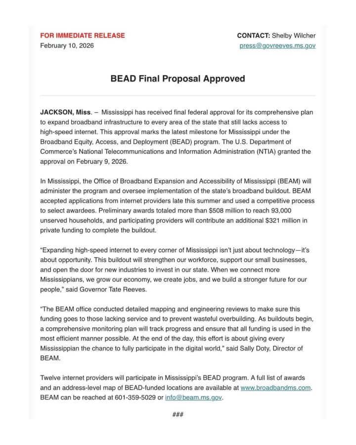 Mississippi wins federal approval for statewide broadband expansion