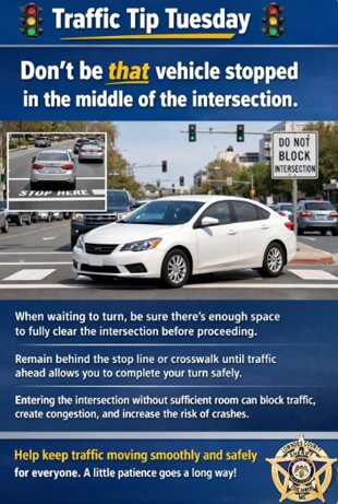 Traffic tip urges drivers to avoid blocking intersections