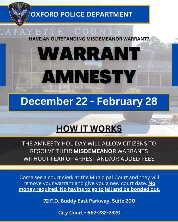 Oxford court offers warrant amnesty through Feb. 28, 2026