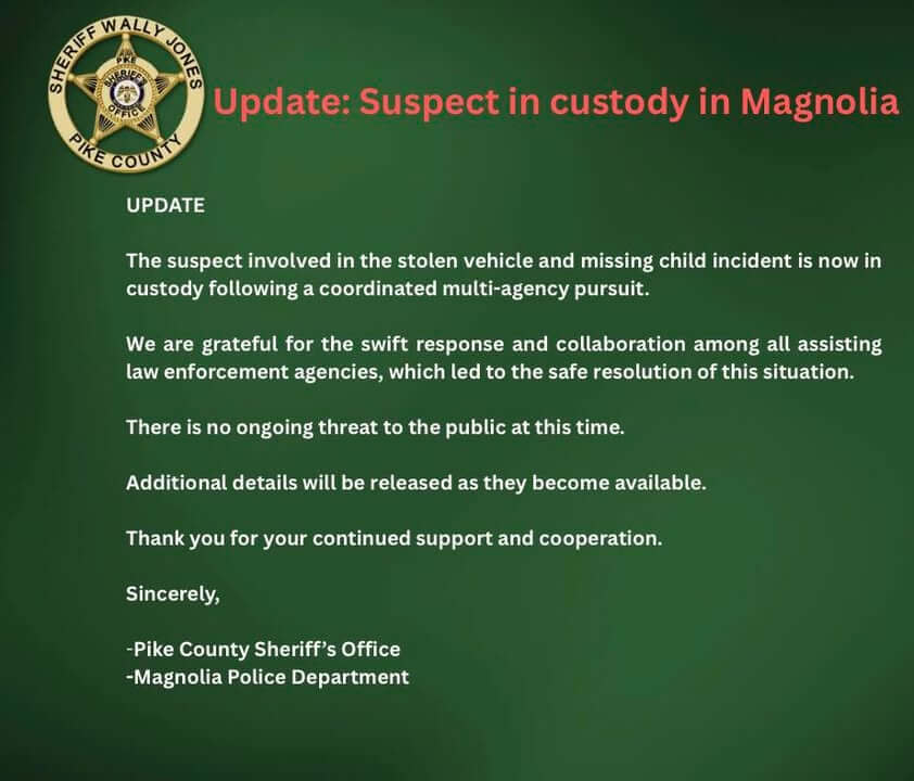 Pike County Sheriff's Office issues suspect alert update