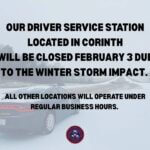 Corinth driver service station closes Feb. 3 due to winter storm Corinth driver service station closes Feb. 3 due to winter storm