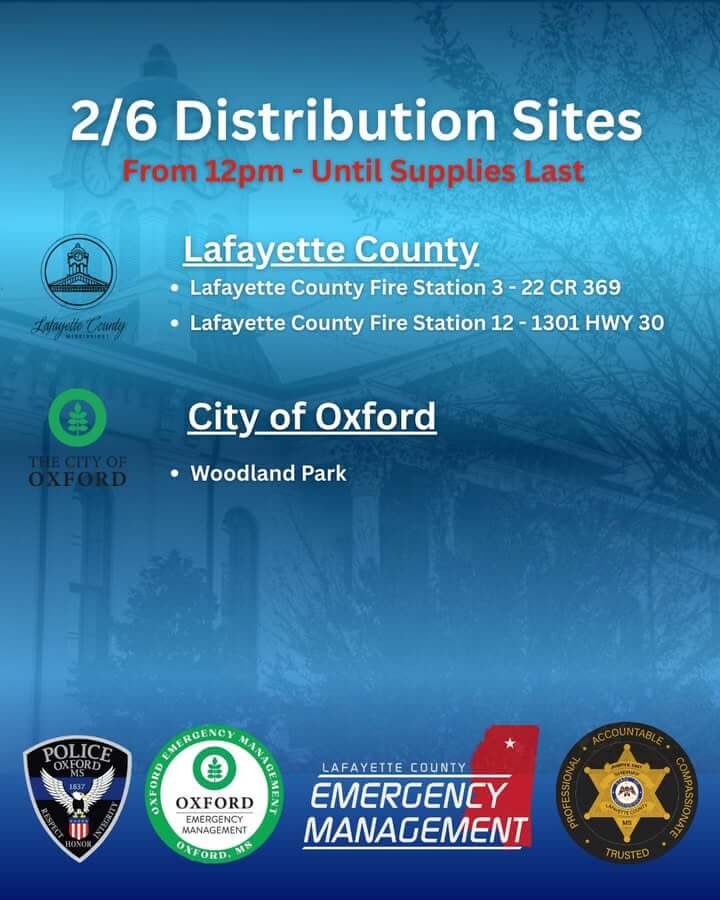 Lafayette County starts MRE, water distribution Feb. 6