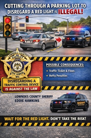 Lowndes County warns cutting through parking lots to beat red lights is illegal