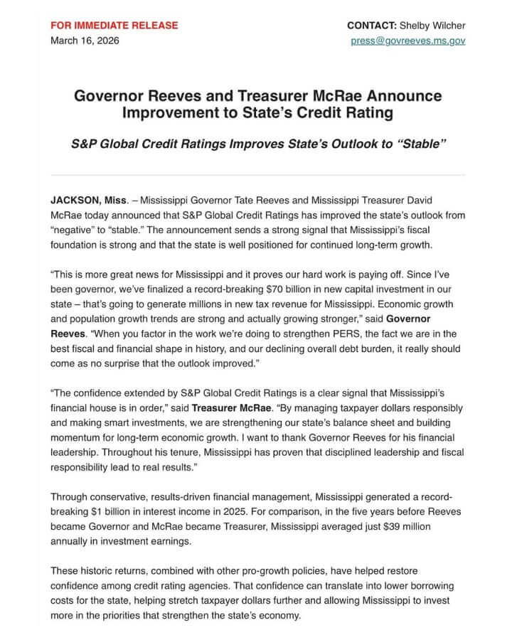 Mississippi governor says $70 billion in new capital investment finalized