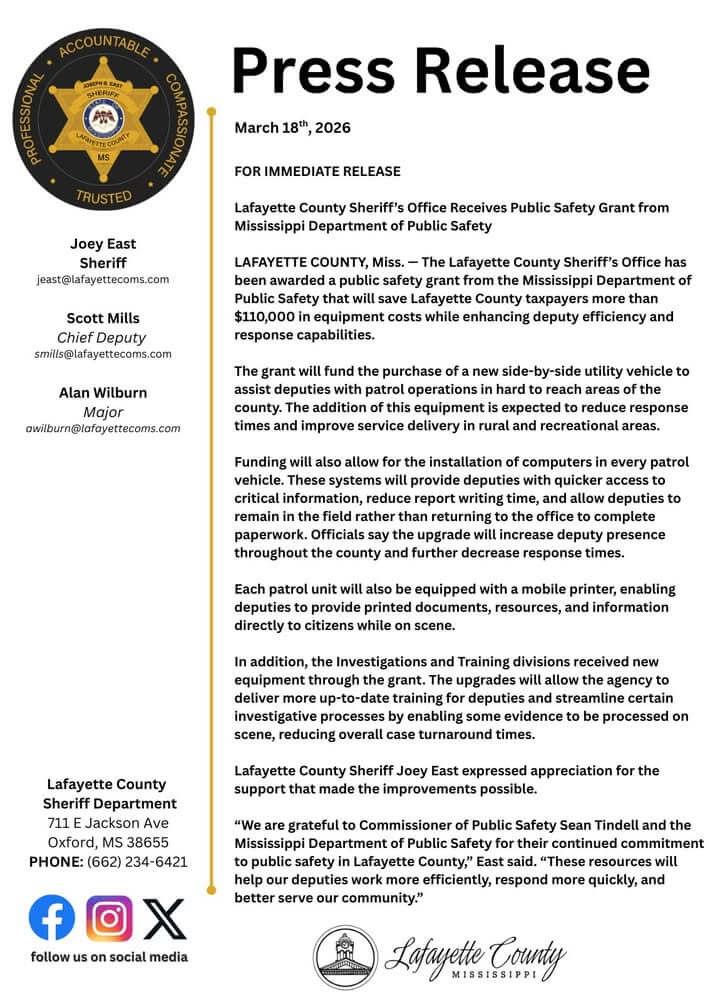Lafayette County Sheriff's Office posts photos with Commissioner Sean Tindell
