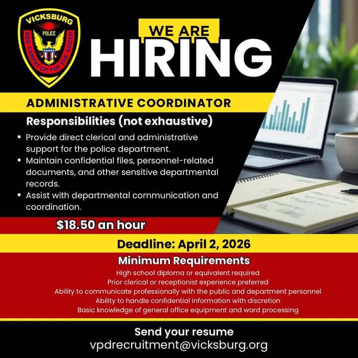 Vicksburg Police seek administrative coordinator