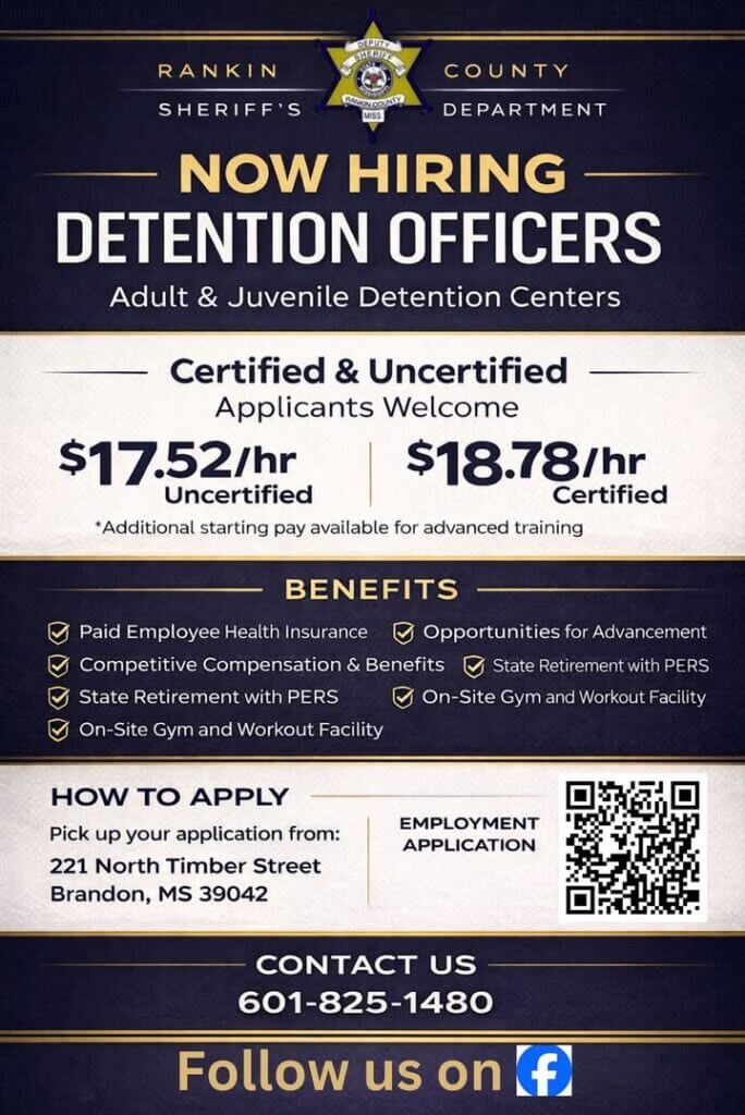 Rankin County Sheriff's Department seeks certified, uncertified detention officers