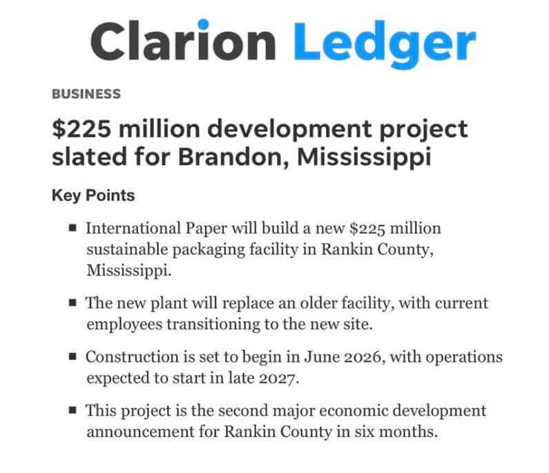Rankin County reports $6 billion, $225 million economic investments