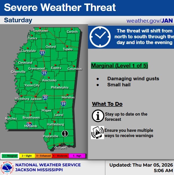 State faces marginal severe weather risk Saturday