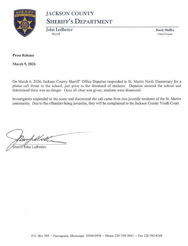 Deputies clear St. Martin North Elementary after phone threat