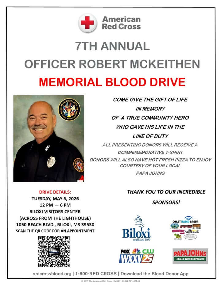 Biloxi holds seventh annual Officer Robert McKeithen memorial blood drive May 5