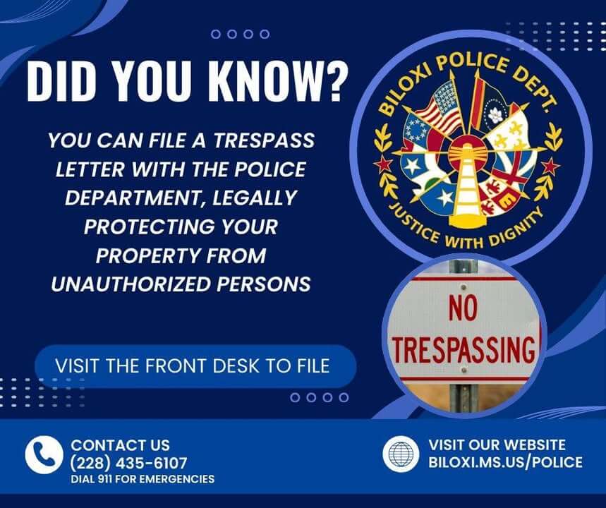 Biloxi police urge property owners to file trespass letters