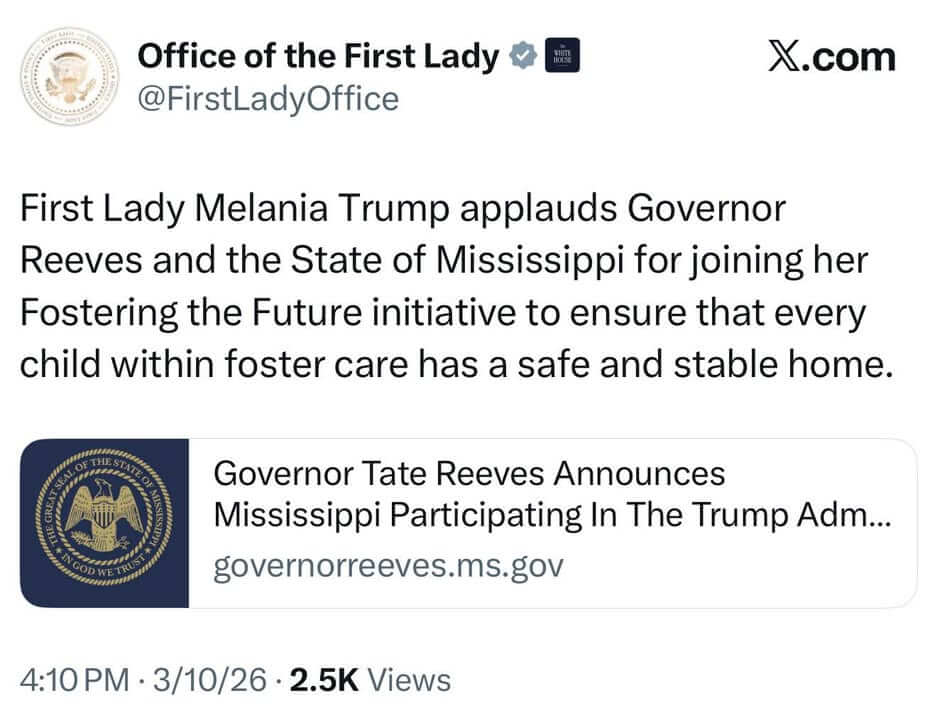 State thanks First Lady Melania Trump, looks forward to working