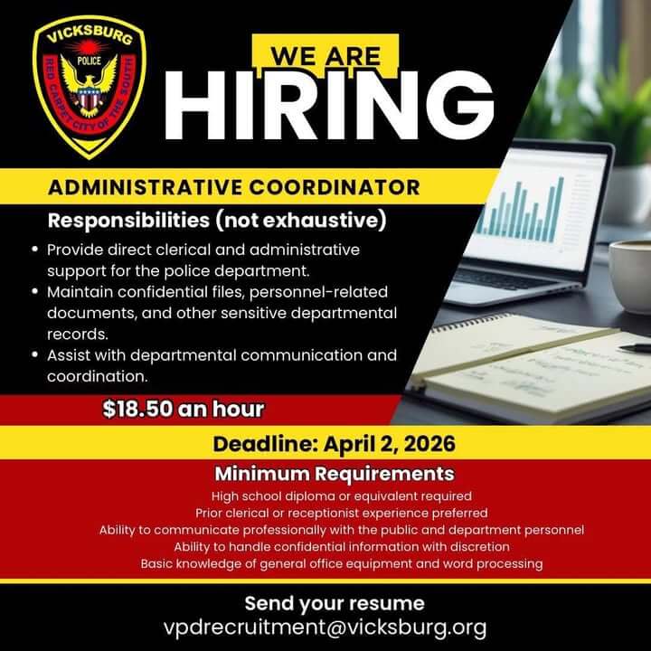 Vicksburg seeks administrative coordinator for municipal department