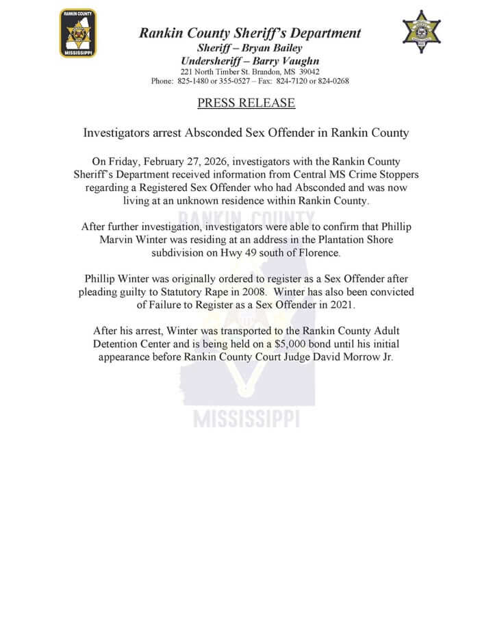 Investigators arrest absconded sex offender in Rankin County
