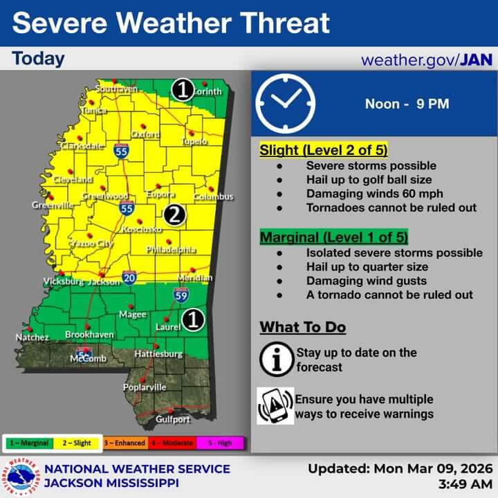 National Weather Service issues slight risk for severe storms