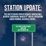 Hattiesburg driver service bureau reopens March 4 Hattiesburg driver service bureau reopens March 4