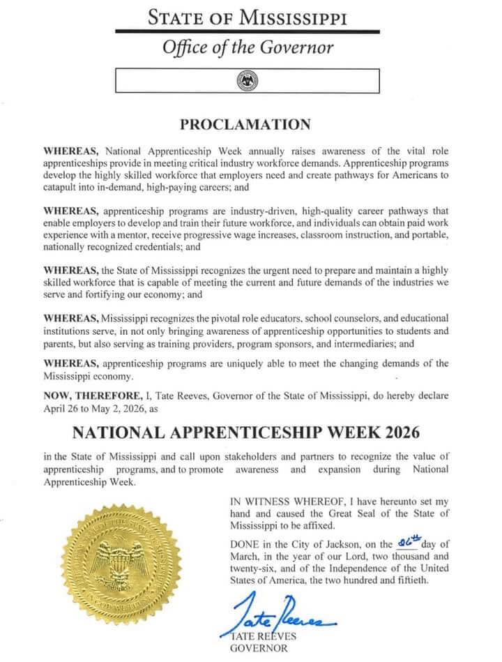 Mississippi marks National Apprenticeship Week