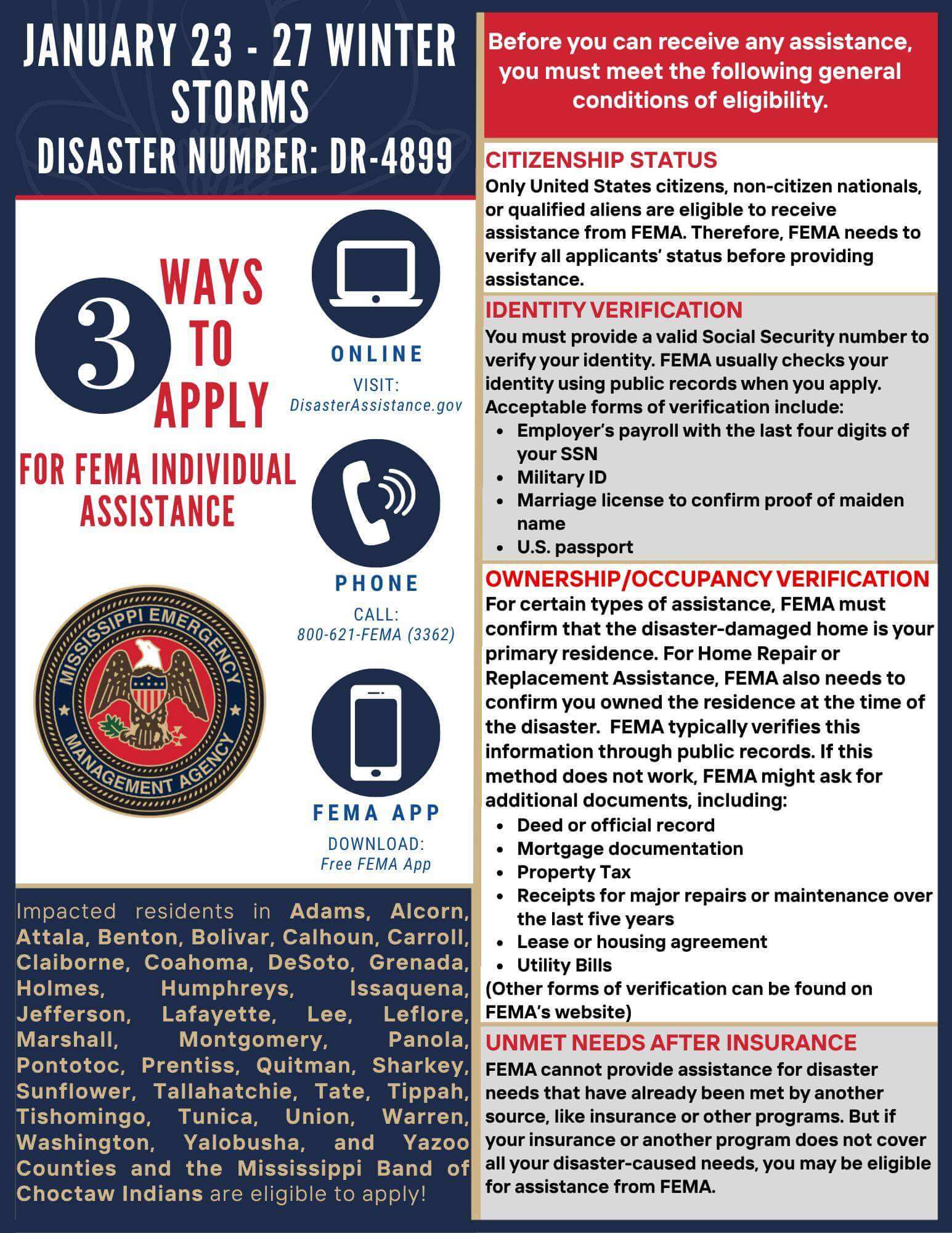Mississippi residents in 36 counties may qualify for FEMA aid after Jan ...