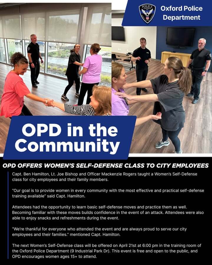 Oxford police teach women's self-defense to city employees, families