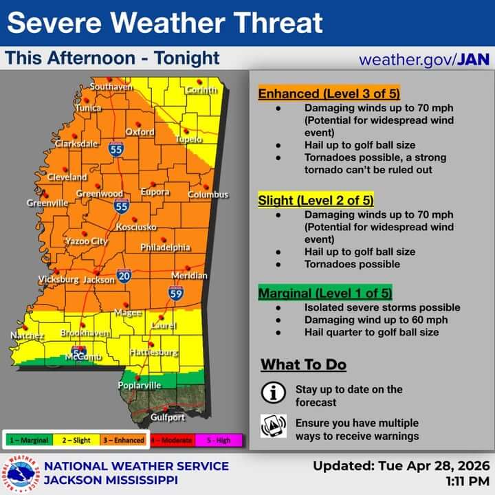 National Weather Service extends enhanced severe weather risk