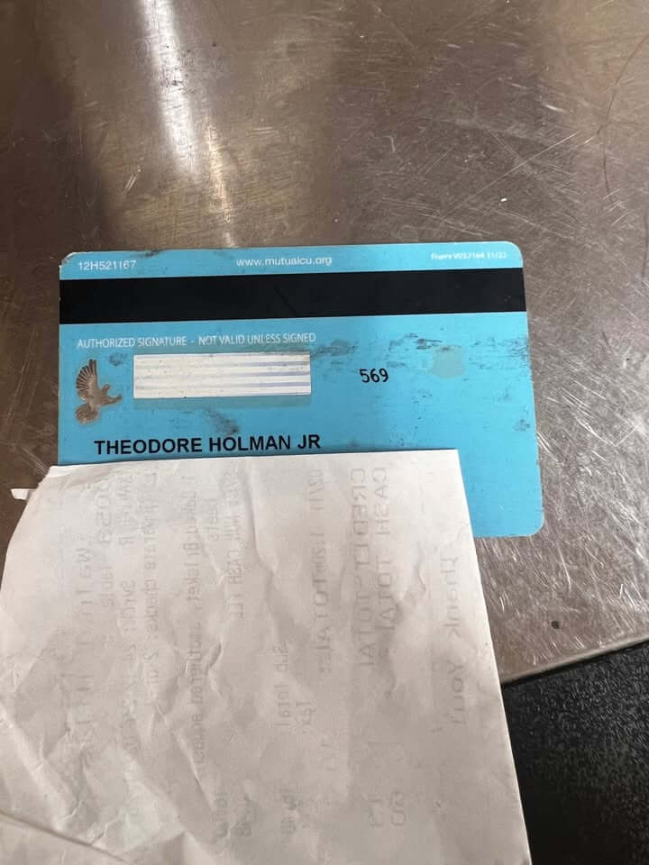 Police hold found card for Theodore Holman Jr.