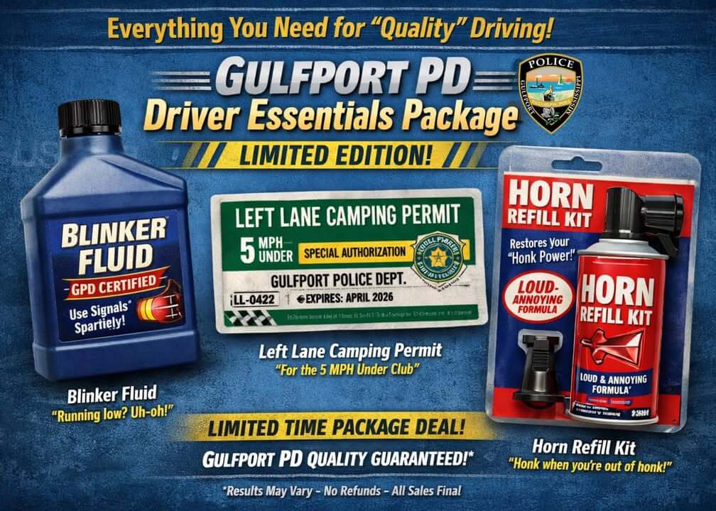 Gulfport police post satirical Driver Essentials Package on Facebook