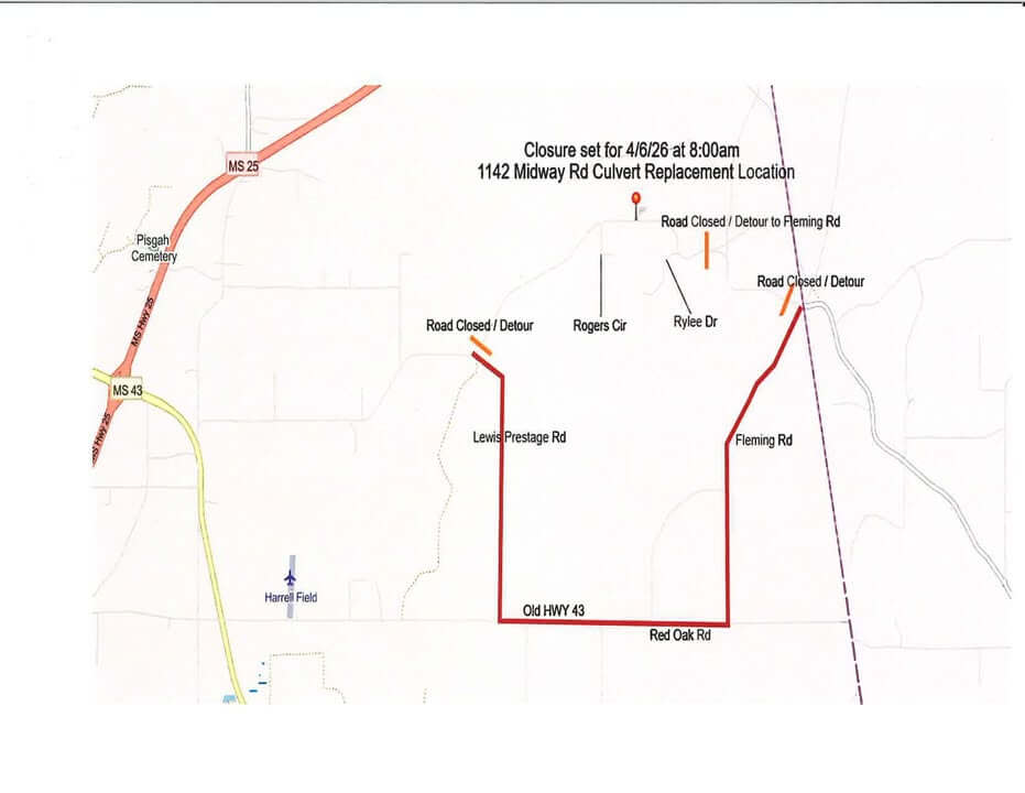 Rankin County schedules culvert replacement on Midway Road
