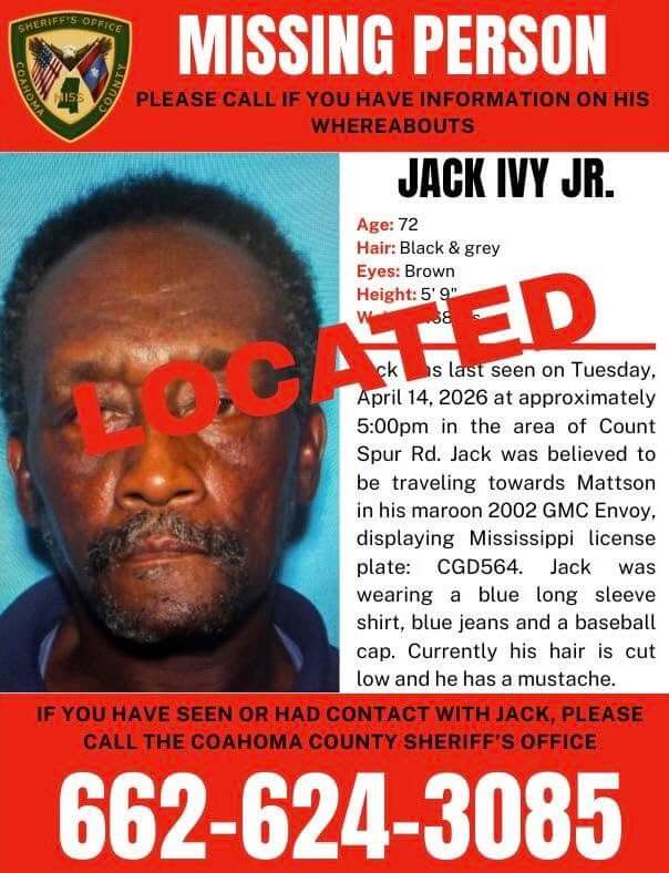Coahoma County posts alert for missing man last seen April 14