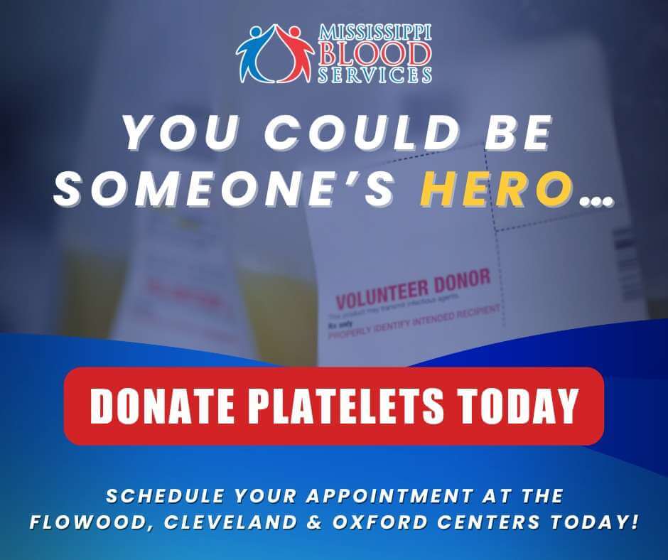 Mississippi Blood Services urges platelet donors, offers $50 incentive