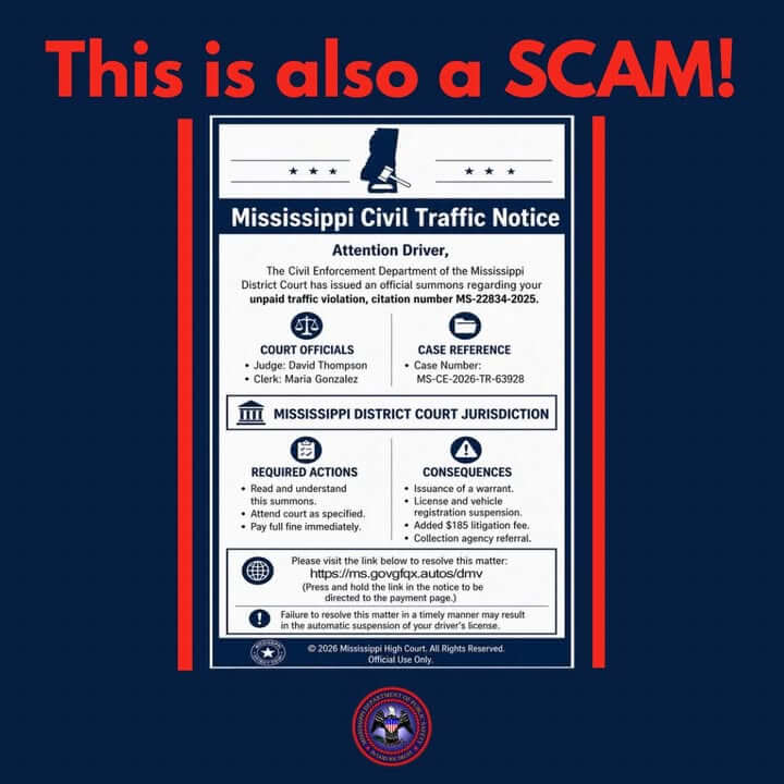 Facebook post warns against links in scam messages