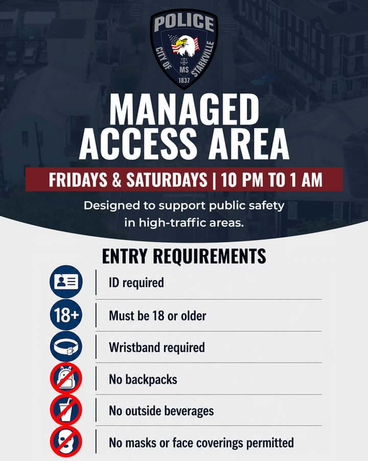 Starkville Police establish managed access area in Cotton District on weekend nights