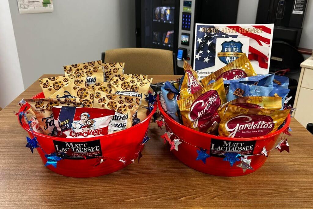 Matt Lachaussee delivers goodies to Ocean Springs police during National Police Week
